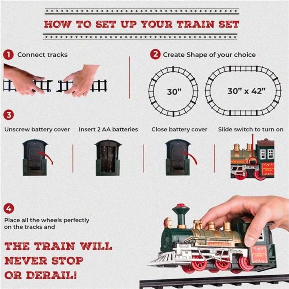 Kids Train Set - Electric Train Toy for Boys 2-4 w/Lights & Sound, Railway Kits - Picture 6 of 6